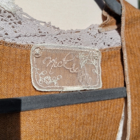 NICK & MO GOLDEN MUSTARD YELLOW RIBBED CARDIGAN W LACE & CROCHET LACE, sz M/L - Picture 4 of 16